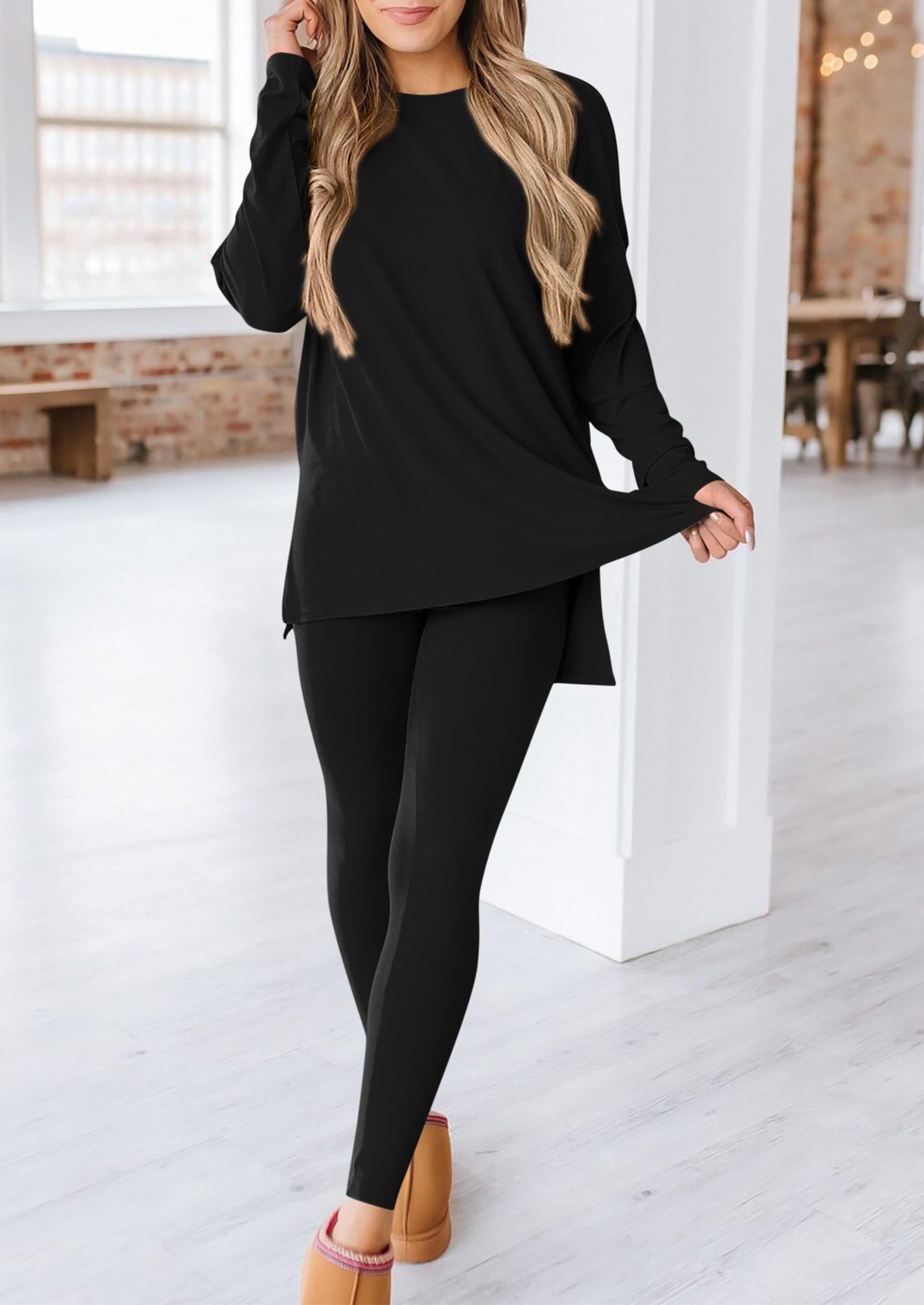 PRETTYGARDEN 2 Piece Outfits Casual Long Sleeve Tunic Tops Legging Pants Lounge Sets Sweatsuits