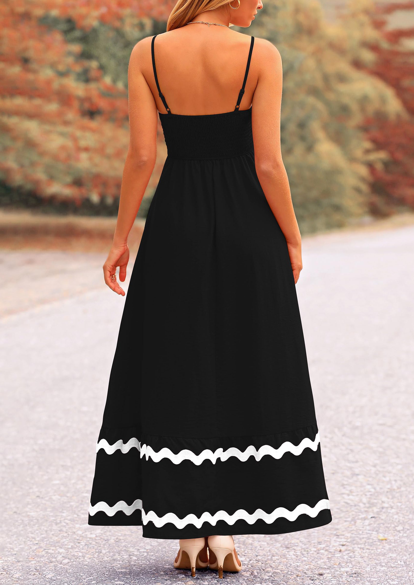 PRETTYGARDEN Women's Summer Flowy Maxi Dress Casual Sleeveless Spaghetti Strap Ruffle Beach Long Dresses