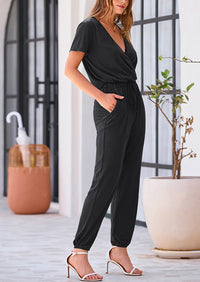 PRETTYGARDEN Jumpsuits for Women Dressy Summer Casual Short Sleeve Romper Spring Airport Beach Vacation Travel Outfits