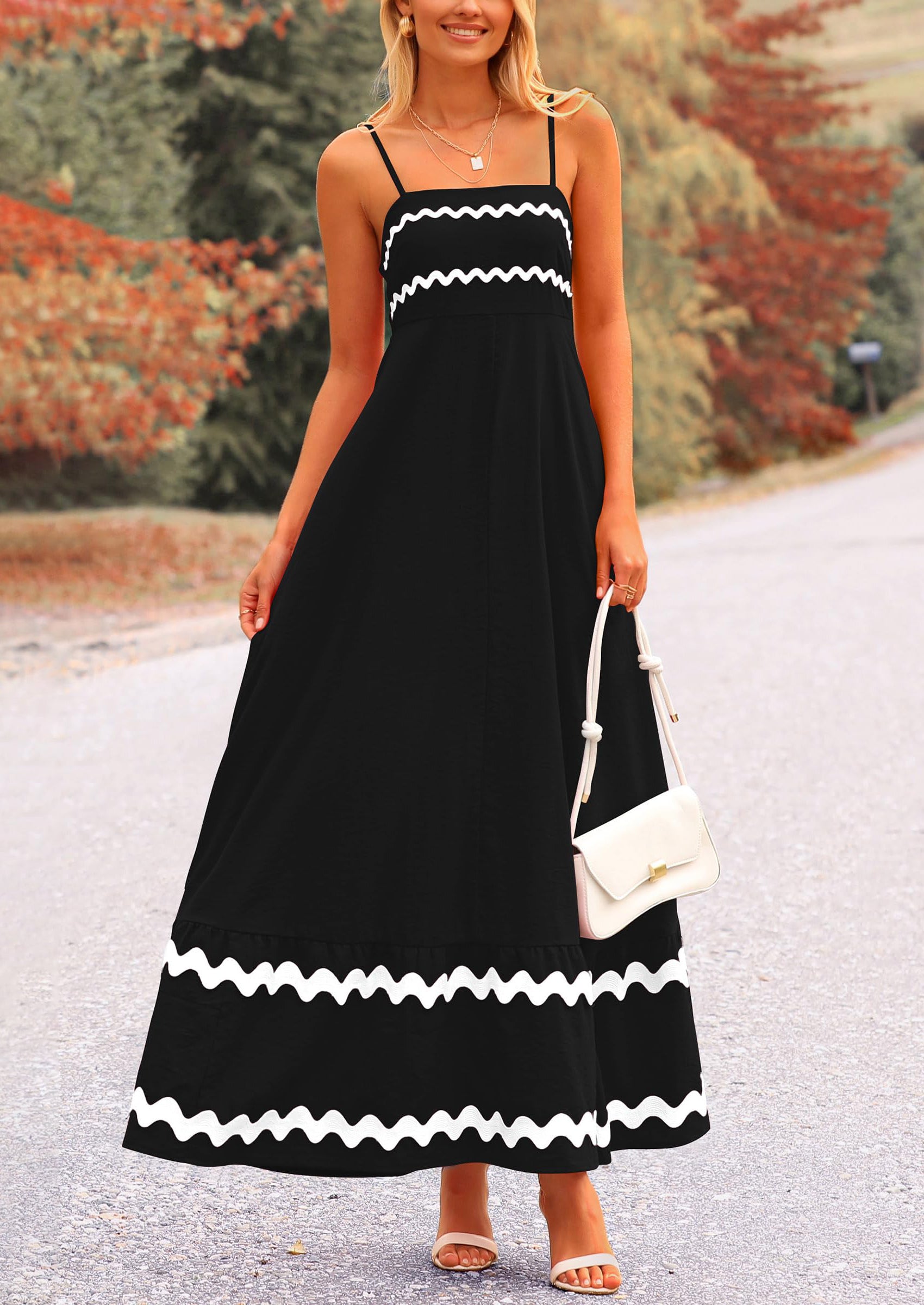 PRETTYGARDEN Women's Summer Flowy Maxi Dress Casual Sleeveless Spaghetti Strap Ruffle Beach Long Dresses