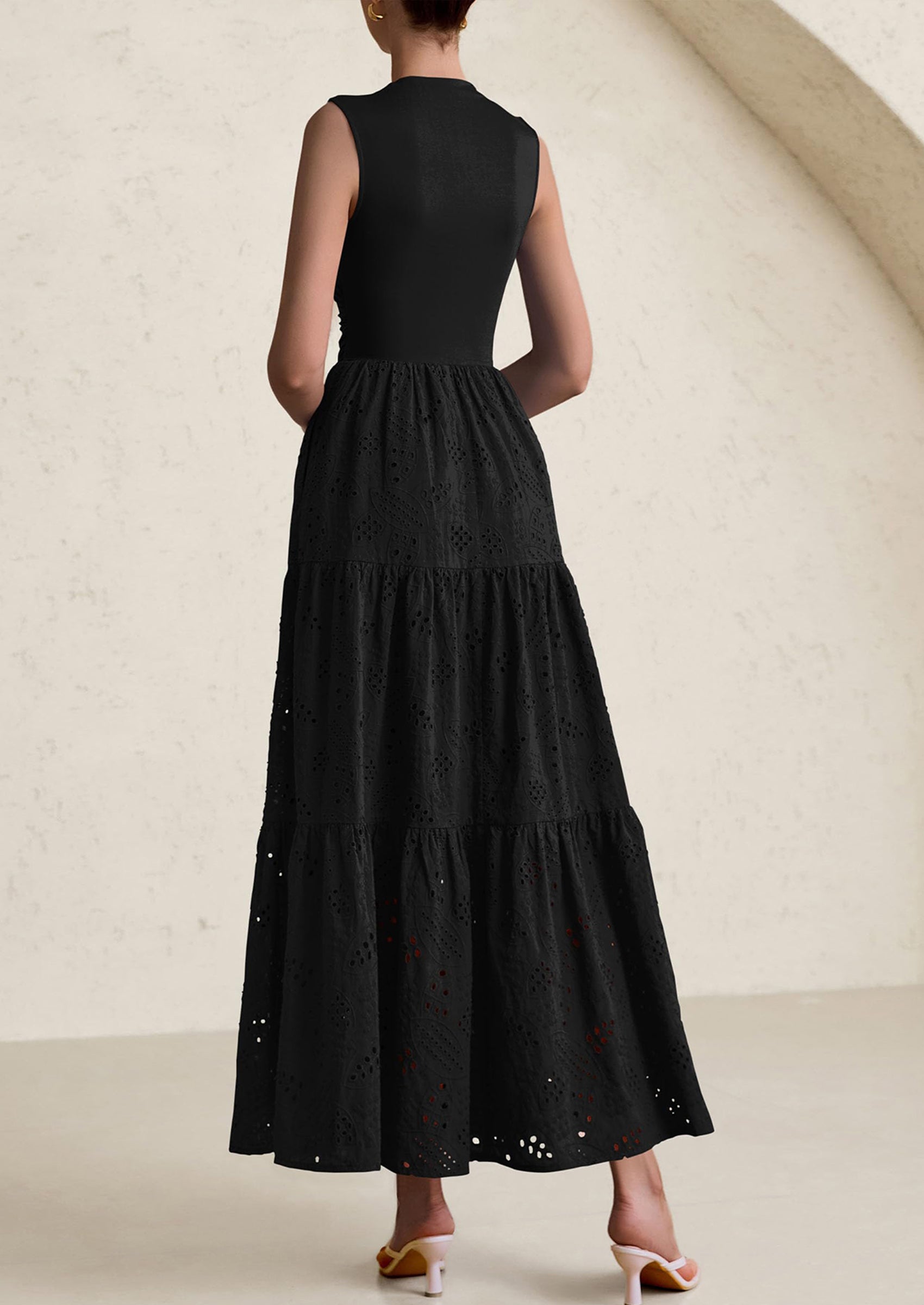 PRETTYGARDEN Dresses for Women Casual Eyelet Sleeveless Wedding Guest Maxi Dress Tank Top Sundress with Pockets