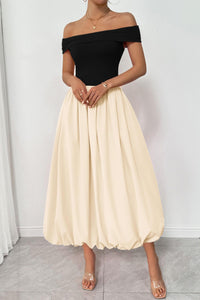 Womens Summer Off Shoulder Sleeveless Midi Dress Cocktail A Line Flowy Wedding Guest Dresses with Pockets