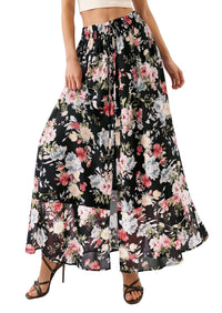 PRETTYGARDEN 2026 Summer Maxi Long Skirts for Women Trendy Boho Floral High Waisted Slit Flowy Travel Beach Vacation Clothes