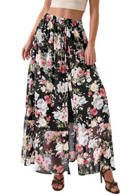 PRETTYGARDEN 2026 Summer Maxi Long Skirts for Women Trendy Boho Floral High Waisted Slit Flowy Travel Beach Vacation Clothes