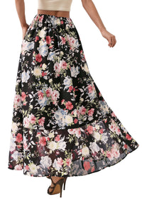 PRETTYGARDEN 2026 Summer Maxi Long Skirts for Women Trendy Boho Floral High Waisted Slit Flowy Travel Beach Vacation Clothes