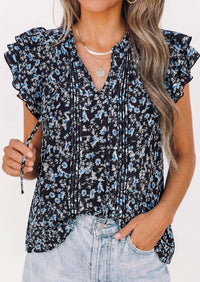 PRETTYGARDEN Womens Summer Boho Tops Trendy 2026 V Neck Flutter Short Sleeve Floral Casual Dressy Blouses Shirts Spring Clothes PRETTYGARDEN