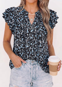 PRETTYGARDEN Womens Summer Boho Tops Trendy 2026 V Neck Flutter Short Sleeve Floral Casual Dressy Blouses Shirts Spring Clothes PRETTYGARDEN