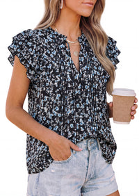 PRETTYGARDEN Womens Summer Boho Tops Trendy 2026 V Neck Flutter Short Sleeve Floral Casual Dressy Blouses Shirts Spring Clothes PRETTYGARDEN