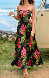 PRETTYGARDEN Sleeveless Floral Summer Maxi Dresses for Women Tube Top Flowy Long Dress Tropical Beach Vacation Clothes PRETTYGARDEN