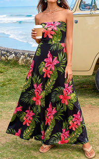 PRETTYGARDEN Sleeveless Floral Summer Maxi Dresses for Women Tube Top Flowy Long Dress Tropical Beach Vacation Clothes PRETTYGARDEN