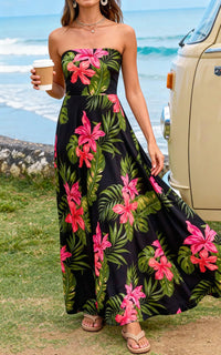 PRETTYGARDEN Sleeveless Floral Summer Maxi Dresses for Women Tube Top Flowy Long Dress Tropical Beach Vacation Clothes PRETTYGARDEN