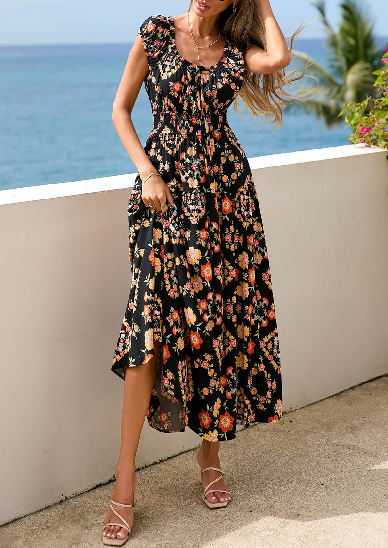 PRETTYGARDEN Women's Boho Maxi Dress 2026 Summer Cap Sleeve Long Flowy Beach Vacation Floral Sundresses Spring Resort Wear PRETTYGARDEN