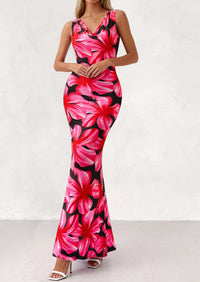 PRETTYGARDEN Women's Summer Cowl Neck Floral Maxi Dress Sleeveless Bodycon Beach Vacation Long Party Wedding Guest Dresses PRETTYGARDEN