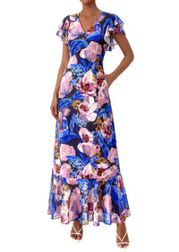 PRETTYGARDEN Wedding Guest Dresses for Women 2026 Spring Summer Short Sleeve Ruffle V Neck Floral Flowy Beach Maxi Long Dress PRETTYGARDEN