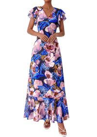 PRETTYGARDEN Wedding Guest Dresses for Women 2026 Spring Summer Short Sleeve Ruffle V Neck Floral Flowy Beach Maxi Long Dress PRETTYGARDEN