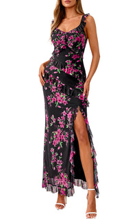 PRETTYGARDEN Women's Summer Spaghetti Strap Maxi Dress Sleeveless Side Slit Mesh Cocktail Dresses Beach Vacation Sundress PRETTYGARDEN