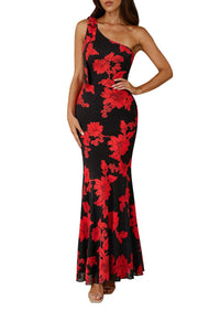 PRETTYGARDEN Womens Summer One Shoulder Maxi Dress Floral Sleeveless Bodycon Mesh Long Formal Wedding Guest Dresses PRETTYGARDEN