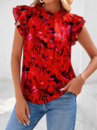 PRETTYGARDEN Women's Ruffle Short Sleeve Summer Tops Trendy Floral Trim Neck Casual Dressy Chiffon Boho Blouses Shirts PRETTYGARDEN