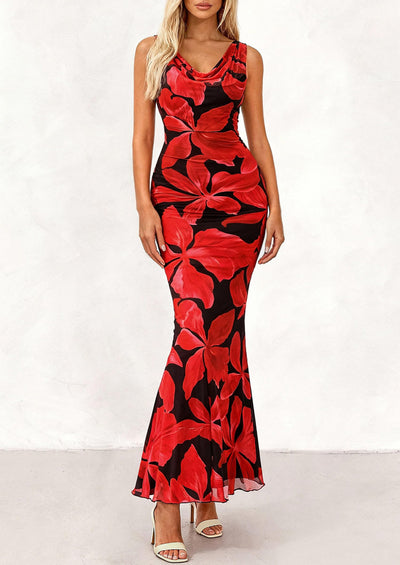 PRETTYGARDEN Women's Summer Cowl Neck Floral Maxi Dress Sleeveless Bodycon Beach Vacation Long Party Wedding Guest Dresses PRETTYGARDEN