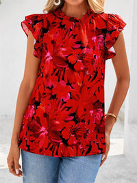 PRETTYGARDEN Women's Ruffle Short Sleeve Summer Tops Trendy Floral Trim Neck Casual Dressy Chiffon Boho Blouses Shirts PRETTYGARDEN