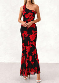 PRETTYGARDEN Womens Summer One Shoulder Maxi Dress Floral Sleeveless Bodycon Mesh Long Formal Wedding Guest Dresses PRETTYGARDEN