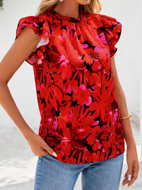 PRETTYGARDEN Women's Ruffle Short Sleeve Summer Tops Trendy Floral Trim Neck Casual Dressy Chiffon Boho Blouses Shirts PRETTYGARDEN
