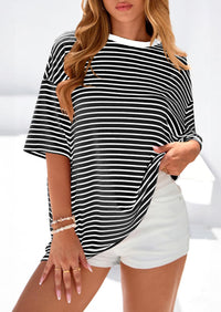 PRETTYGARDEN Womens Oversied Cute Tops Casual Striped Short Sleeve Shirt Women Trendy Spring Fashion Basic Tees Blouse PRETTYGARDEN
