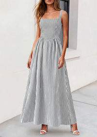 PRETTYGARDEN Women's Maxi Striped Dress Summer Sleeveless Square Neck Smocked A Line Long Flowy Spring Vacation Sundress PRETTYGARDEN