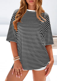PRETTYGARDEN Womens Oversied Cute Tops Casual Striped Short Sleeve Shirt Women Trendy Spring Fashion Basic Tees Blouse PRETTYGARDEN