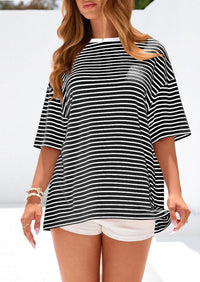 PRETTYGARDEN Womens Oversied Cute Tops Casual Striped Short Sleeve Shirt Women Trendy Spring Fashion Basic Tees Blouse PRETTYGARDEN