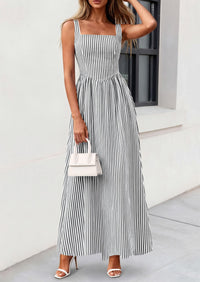 PRETTYGARDEN Women's Maxi Striped Dress Summer Sleeveless Square Neck Smocked A Line Long Flowy Spring Vacation Sundress PRETTYGARDEN