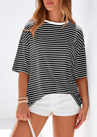 PRETTYGARDEN Womens Oversied Cute Tops Casual Striped Short Sleeve Shirt Women Trendy Spring Fashion Basic Tees Blouse PRETTYGARDEN