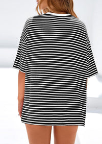 PRETTYGARDEN Womens Oversied Cute Tops Casual Striped Short Sleeve Shirt Women Trendy Spring Fashion Basic Tees Blouse PRETTYGARDEN