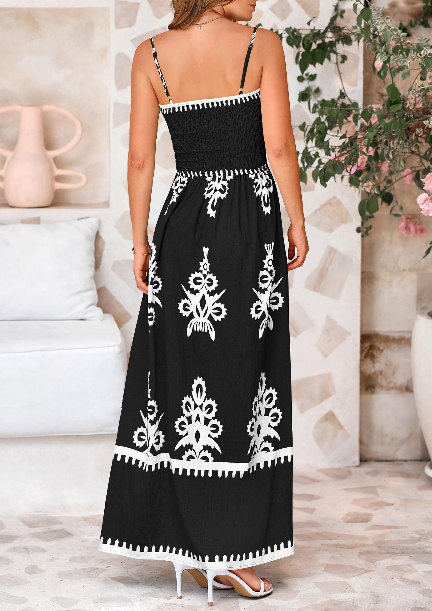 Summer Dress for Women 2025 Floral Sundress Spaghetti Strap Flowy Beach Vacation Boho Maxi Dresses