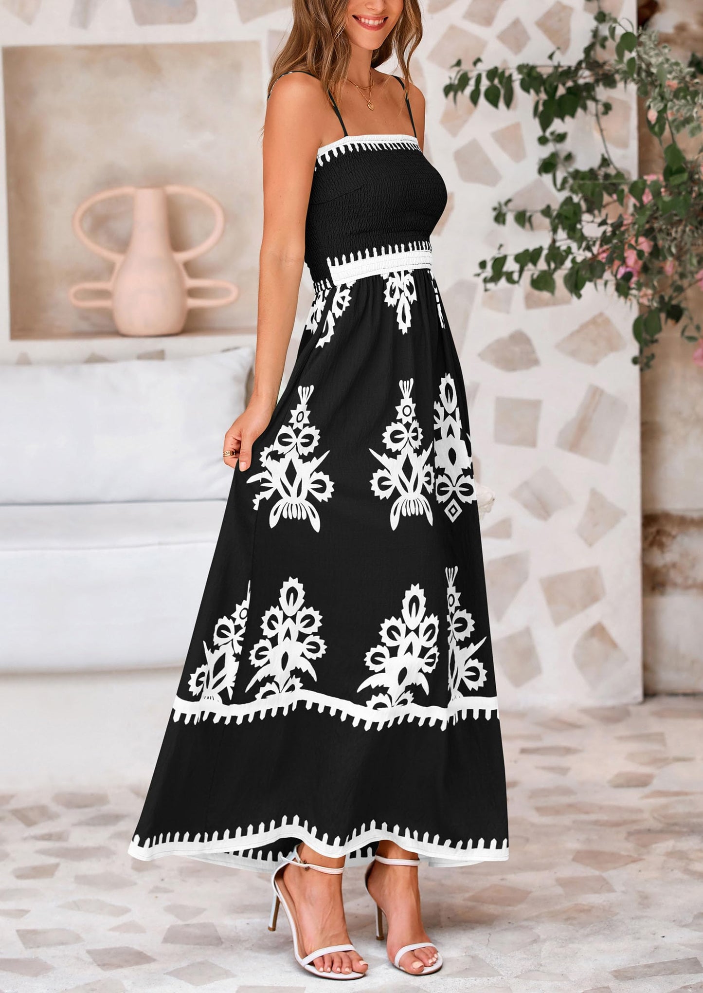 Summer Dress for Women 2025 Floral Sundress Spaghetti Strap Flowy Beach Vacation Boho Maxi Dresses