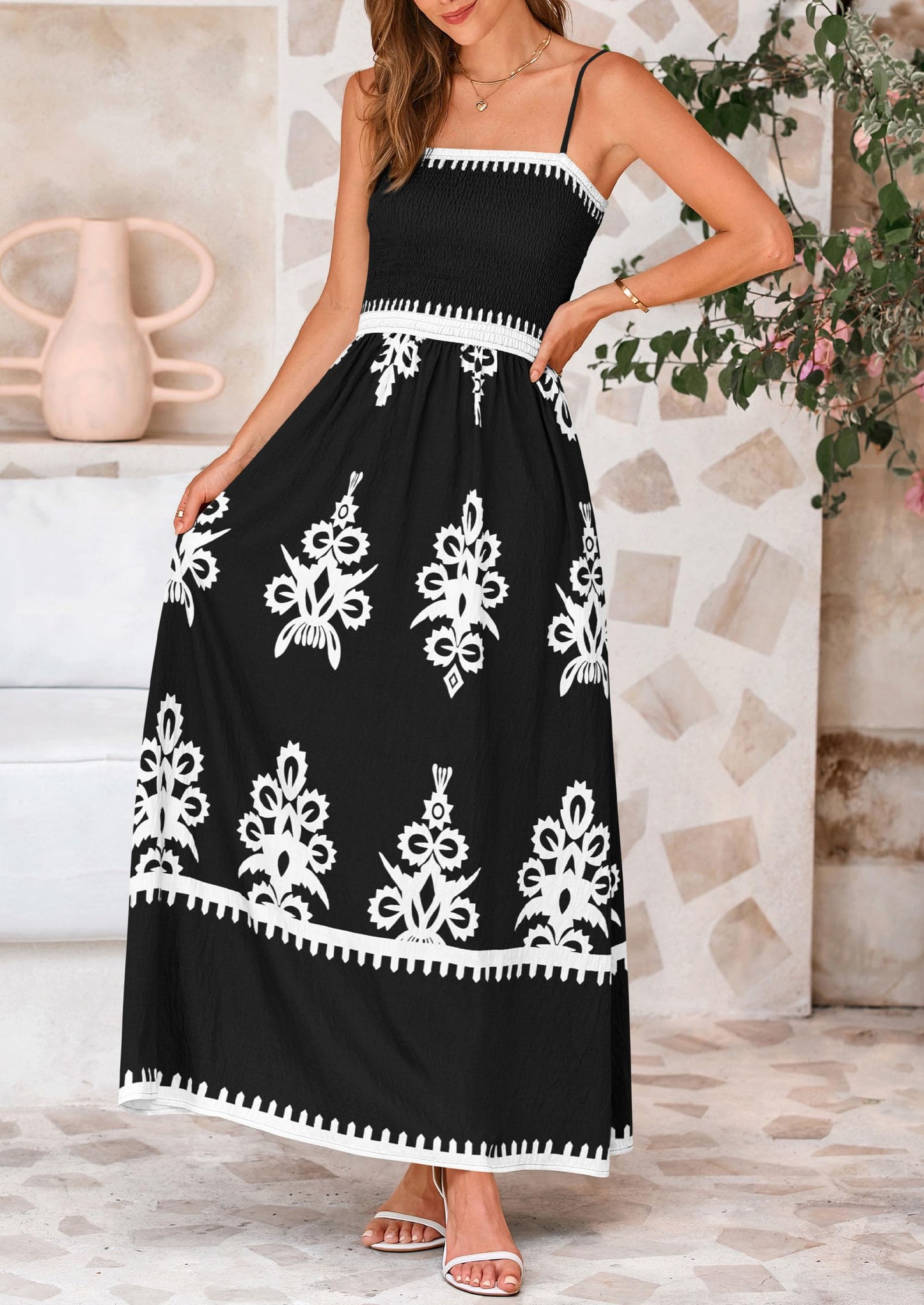 Summer Dress for Women 2025 Floral Sundress Spaghetti Strap Flowy Beach Vacation Boho Maxi Dresses