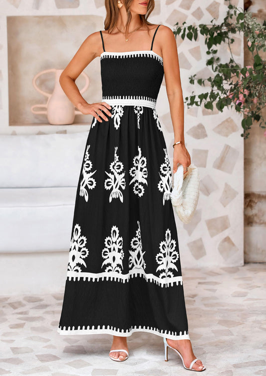 Summer Dress for Women 2025 Floral Sundress Spaghetti Strap Flowy Beach Vacation Boho Maxi Dresses