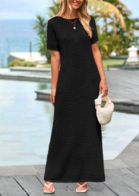 PRETTYGARDEN Womens Eyelet Cover Up Dress Summer Vacation Resort Maxi Dresses Beach Short Sleeve Hollow Out Sundress