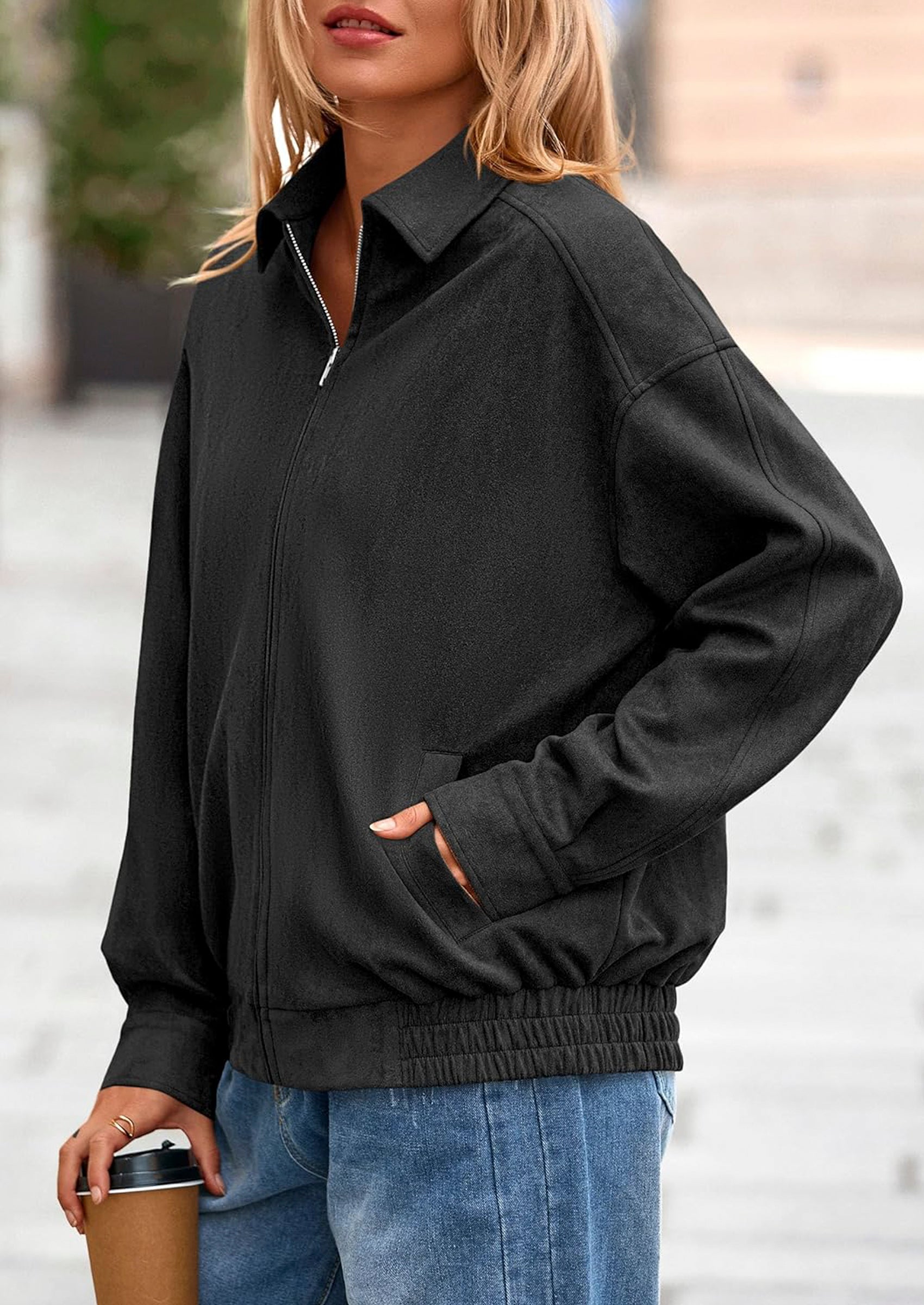 PRETTYGARDEN Women's Faux Suede Motorcycle Jacket Trendy Fall Fashion Oversized Zip Up Coats Winter Clothes Outerwear