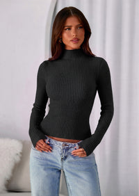 PRETTYGARDEN Long Sleeve T Shirts for Women Fall Fashion Mock Neck Fitted Ribbed Tee Tops Casual Basic Winter Clothing