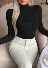 PRETTYGARDEN Long Sleeve T Shirts for Women Fall Fashion Mock Neck Fitted Ribbed Tee Tops Casual Basic Winter Clothing