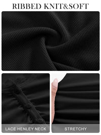 PRETTYGARDEN Womens Fall Long Sleeve Tops Lace Trim V Neck Button Henley Tshirts Slim Fitted Going Out Y2k Basic Shirts 2026