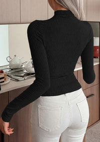 PRETTYGARDEN Long Sleeve T Shirts for Women Fall Fashion Mock Neck Fitted Ribbed Tee Tops Casual Basic Winter Clothing