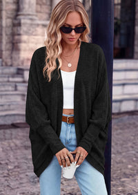PRETTYGARDEN Batwing Long Sleeve Lightweight Cardigan Sweaters for Women Batwing Sleeve Long Cardigans Loose Fit Soft Ribbed Knit Light Weight Sweater Early Fall Fashion Streetwear Travel Outfits