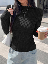 PRETTYGARDEN Womens Long Sleeve Shirts Fashion Lettuce Trim Mock Neck Slim Fit Fall Tops Casual Tee Shirt Y2k Outfits