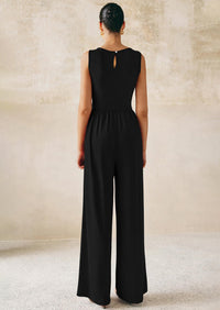 PRETTYGARDEN One Piece Jumpsuits for Women Dressy Casual Sleeveless Crewneck Wide Leg Rompers Jumpers Vacation Summer Outfits