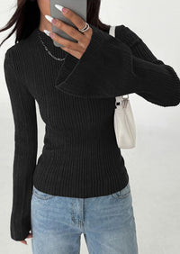 PRETTYGARDEN Sweaters for Women Lightweight Mock Neck Bell Long Sleeve Fitted Tops Ribbed Pullover Fall Fashion Clothing