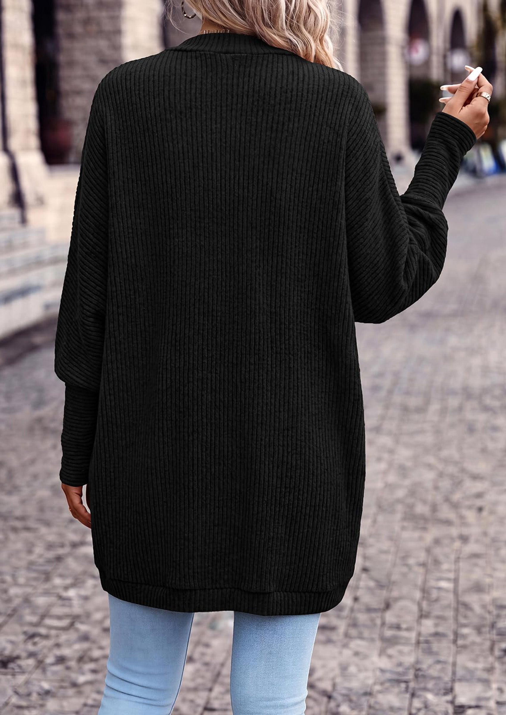 PRETTYGARDEN Batwing Long Sleeve Lightweight Cardigan Sweaters for Women Batwing Sleeve Long Cardigans Loose Fit Soft Ribbed Knit Light Weight Sweater Early Fall Fashion Streetwear Travel Outfits