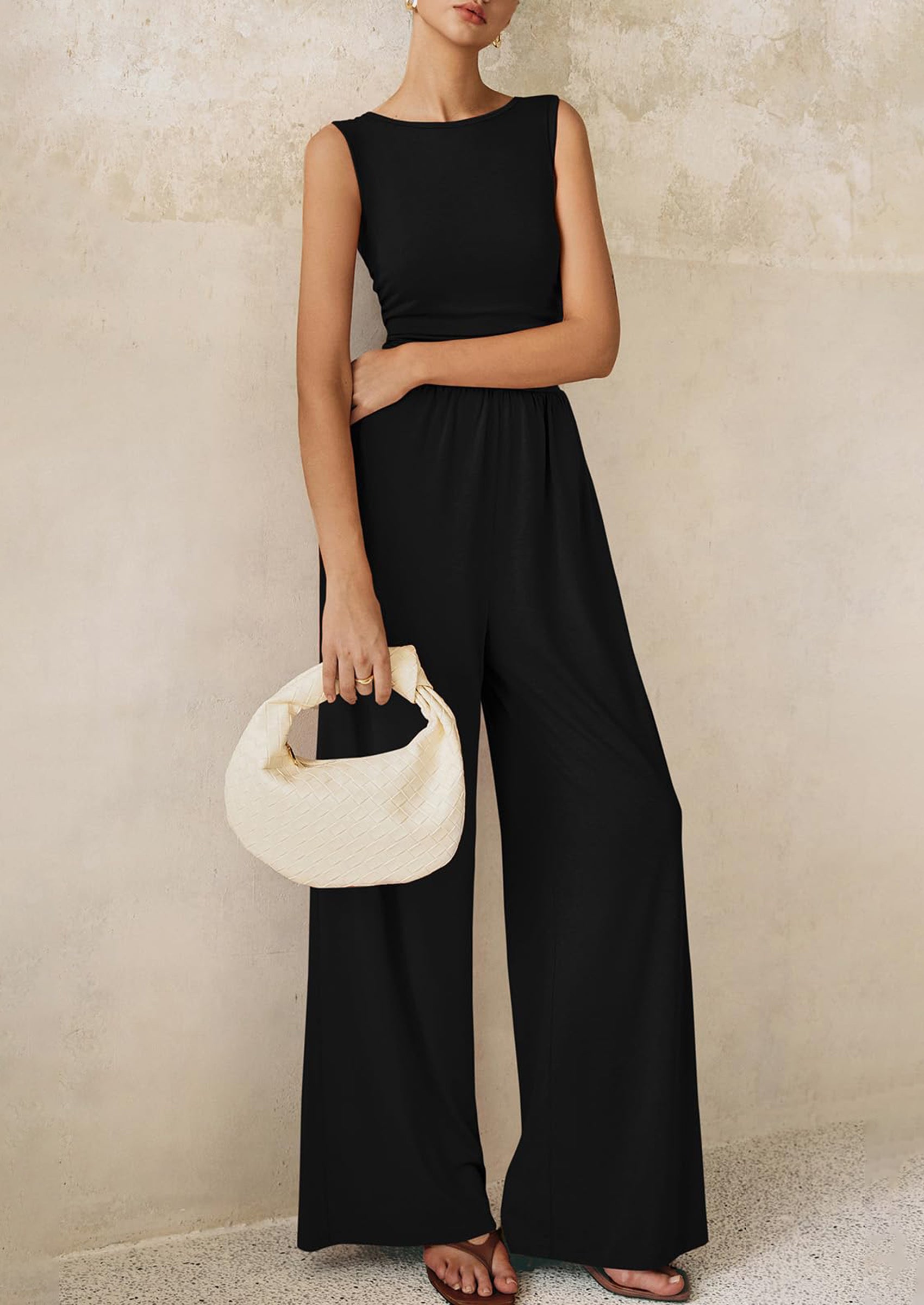 PRETTYGARDEN One Piece Jumpsuits for Women Dressy Casual Sleeveless Crewneck Wide Leg Rompers Jumpers Vacation Summer Outfits