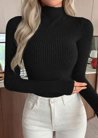 PRETTYGARDEN Long Sleeve T Shirts for Women Fall Fashion Mock Neck Fitted Ribbed Tee Tops Casual Basic Winter Clothing